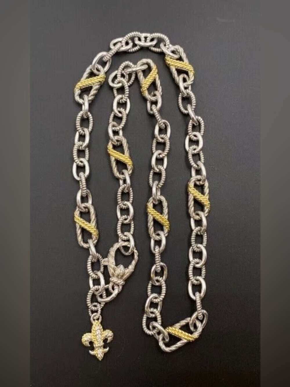 Judith Ripka Two-Tone Silver and Gold Rope Link Necklace with Fleur-de-Lis
